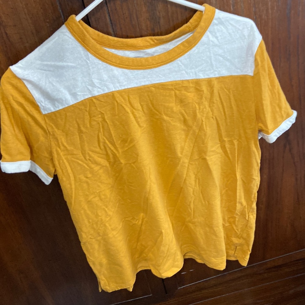Old Navy yellow and white boyfriend tee